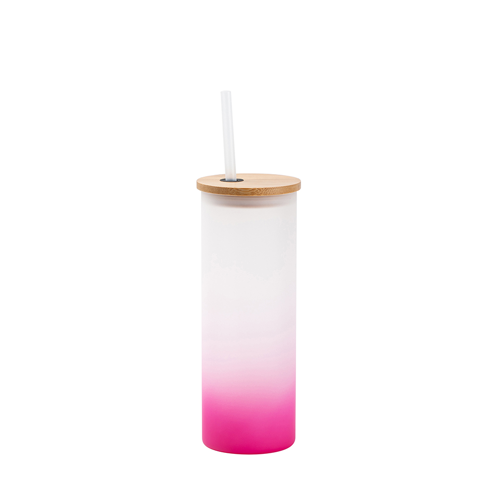 Frosted Glass Skinny Tumbler w/Straw & Bamboo Lid(17oz/500ml,Sublimation  Blank,White)