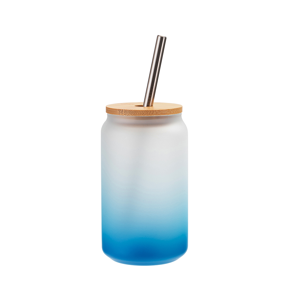 400ml Square Glass Cup With Bamboo Lid and Straw High