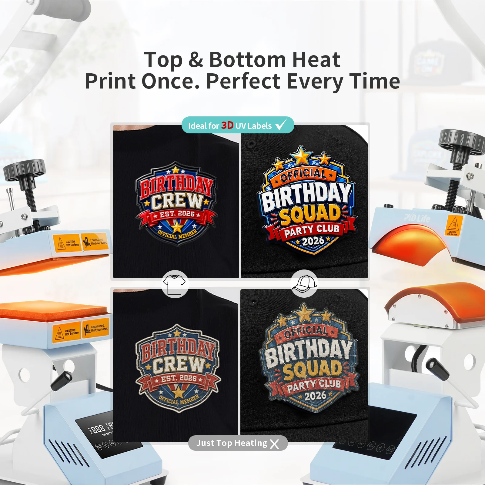 2 in 1 Heat Press Machine for Crafts (Dual Heating Flat 15x15cm + Cap Attachment) thumbnail 3