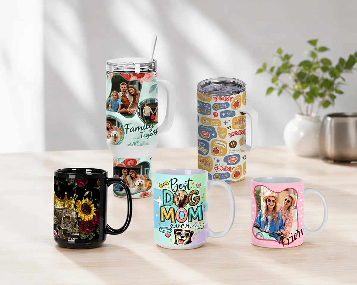 PYD Life sublimation tumblers and mugs for custom drinkware printing