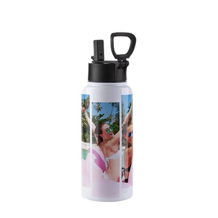 Stainless Steel Flask with Wide Mouth Straw Lid & Rotating Handle(32oz/950ml,Sublimation Blank,White)