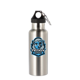 Powder Coated Sports Bottle with Plastic & Carabiner Lid(17oz/500ml,Common Blank,Silver)