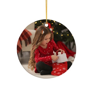 Sublimation Ceramic Ornament Round with Gold String (2.75inch, Double-sided White)