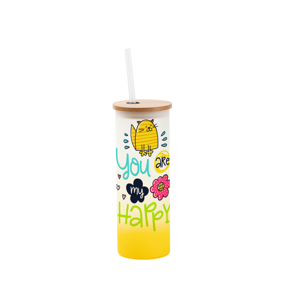 Frosted Glass Skinny Tumbler w/Straw & Bamboo Lid(17oz/500ml,Sublimation  Blank,White)