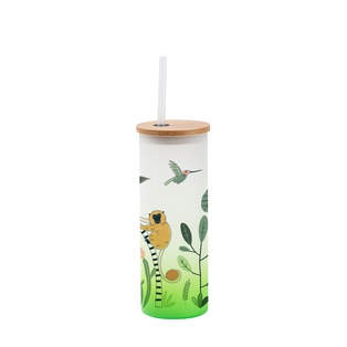 Frosted Glass Skinny Tumbler w/Straw & Bamboo Lid(17oz/500ml,Sublimation Blank,Green)