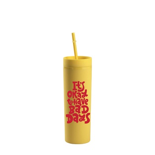 16OZ/473ml Double Wall Plastic Mug with Straw & Lid (Yellow, Paint)