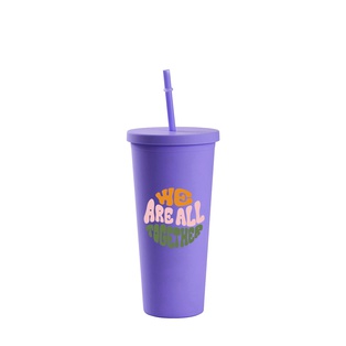 24OZ/700ml Double Wall Plastic Tumbler with Straw & Lid (Purple, Paint)
