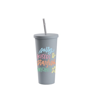 24OZ/700ml Double Wall Plastic Tumbler with Straw & Lid (Light Gray, Paint)