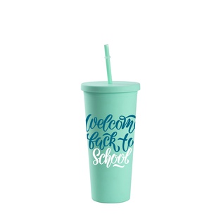 24OZ/700ml Double Wall Plastic Tumbler with Straw & Lid (Light Green, Paint)