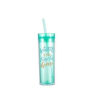 16OZ/473ml Double Wall Clear Plastic Mug with Straw & Lid (Light Green)