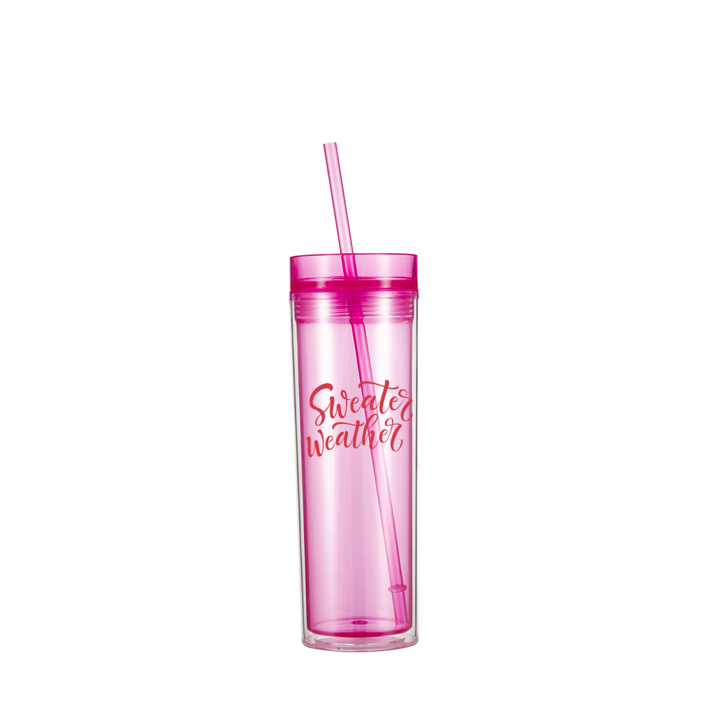 16oz/473ml Double Wall Clear Plastic Tumbler with Straw & Lid
