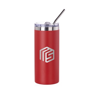16oz/480ml Stainless Steel Tumbler with Straw & Lid (Powder Coated, Red)