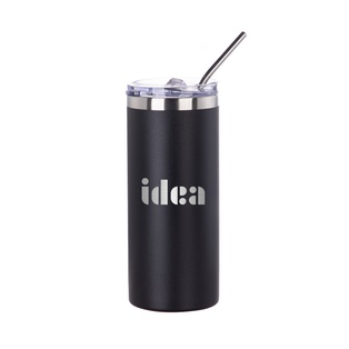16oz/480ml Stainless Steel Tumbler with Straw & Lid (Powder Coated, Black)