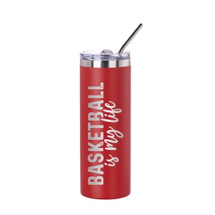 20oz/600ml Stainless Steel Tumbler with Straw & Lid (Powder Coated, Red)