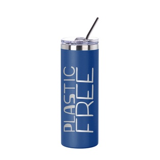 20oz/600ml Stainless Steel Tumbler with Straw & Lid (Powder Coated, Dark Blue)