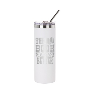 20oz/600ml Stainless Steel Tumbler with Straw & Lid (Powder Coated, White)