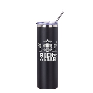 30oz/900ml Stainless Steel Tumbler with Straw & Lid (Powder Coated, Black)