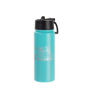 18oz/550ml Stainless Steel Water Bottle w/ Wide Mouth Straw Lid & Rotating Handle (Powder Coated, Mint Green)
