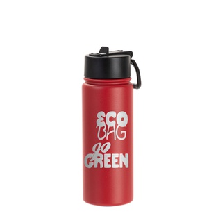 18oz/550ml Stainless Steel Water Bottle w/ Wide Mouth Straw Lid & Rotating Handle (Powder Coated, Red)