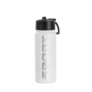 18oz/550ml Stainless Steel Water Bottle w/ Wide Mouth Straw Lid & Rotating Handle (Powder Coated, White)