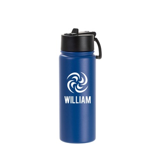 18oz/550ml Stainless Steel Water Bottle w/ Wide Mouth Straw Lid & Rotating Handle (Powder Coated, Dark Blue)