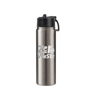 22oz/650ml Stainless Steel Flask with Wide Mouth Straw Lid & Rotating Handle (Plain, Stainless steel)