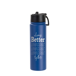 22oz/650ml Stainless Steel Flask with Wide Mouth Straw Lid & Rotating Handle (Powder Coated, Dark Blue)