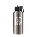 32oz/950ml Stainless Steel Flask with Wide Mouth Straw Lid &amp; Rotating Handle (Plain, Stainless steel)