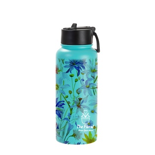 32oz/950ml Stainless Steel Flask with Wide Mouth Straw Lid & Rotating Handle (Powder Coated, Mint Green)