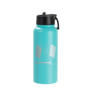32oz/950ml Stainless Steel Flask with Wide Mouth Straw Lid & Rotating Handle (Powder Coated, Mint Green)