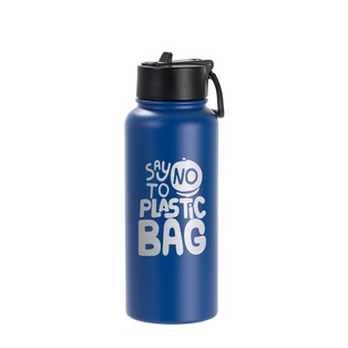 32oz/950ml Stainless Steel Flask with Wide Mouth Straw Lid & Rotating Handle (Powder Coated, Dark Blue)