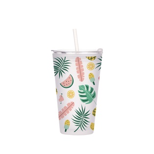 15oz/450ml Glass Tumbler w/ Lid & Straw(Frosted)