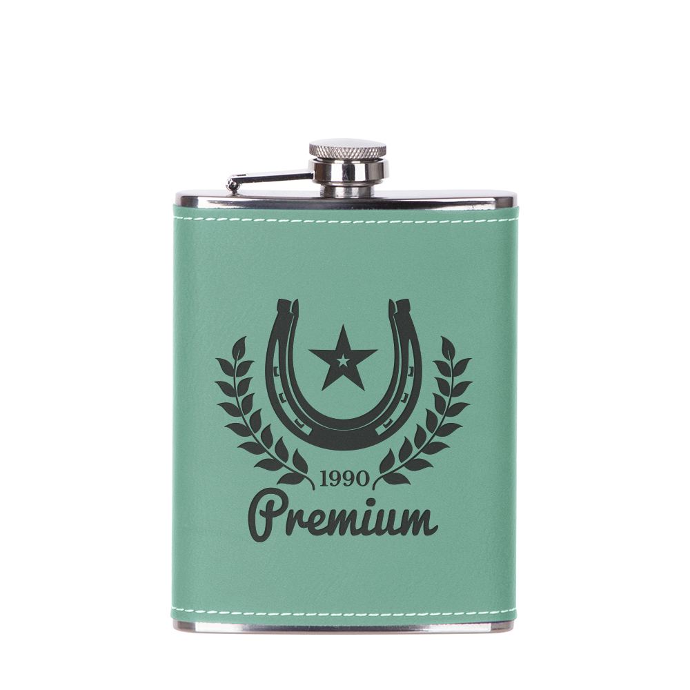 8oz/240ml Stainless Steel Flask with PU Cover(Teal W/ Black)