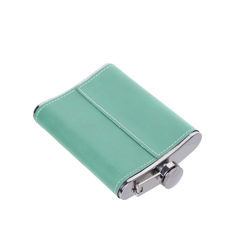 8oz/240ml Stainless Steel Flask with PU Cover(Teal W/ Black)