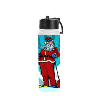22oz/650ml Stainless Steel Flask with Wide Mouth Straw Lid & Rotating Handle (Sublimation, Matt White)