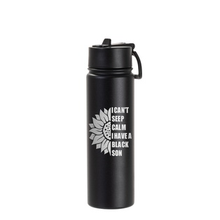 22oz/650ml Stainless Steel Flask with Wide Mouth Straw Lid & Rotating Handle (Powder Coated, Black)