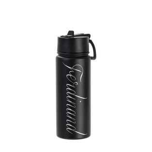 18oz/550ml Stainless Steel Water Bottle w/ Wide Mouth Straw Lid & Rotating Handle (Powder Coated, Black)