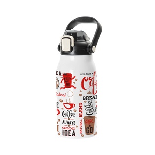 44oz/1300ml Stainless Steel Travel Bottle with Flip Lock Handle Cap & Press-In Straw (White)
