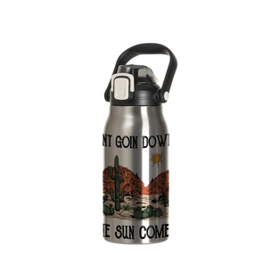 44oz/1300ml Stainless Steel Travel Bottle with Flip Lock Handle Cap & Press-In Straw (Silver)
