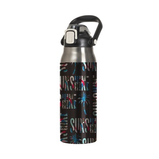 57oz/1700ml Stainless Steel Travel Bottle with Flip Lock Handle Cap & Press-In Straw (Silver)
