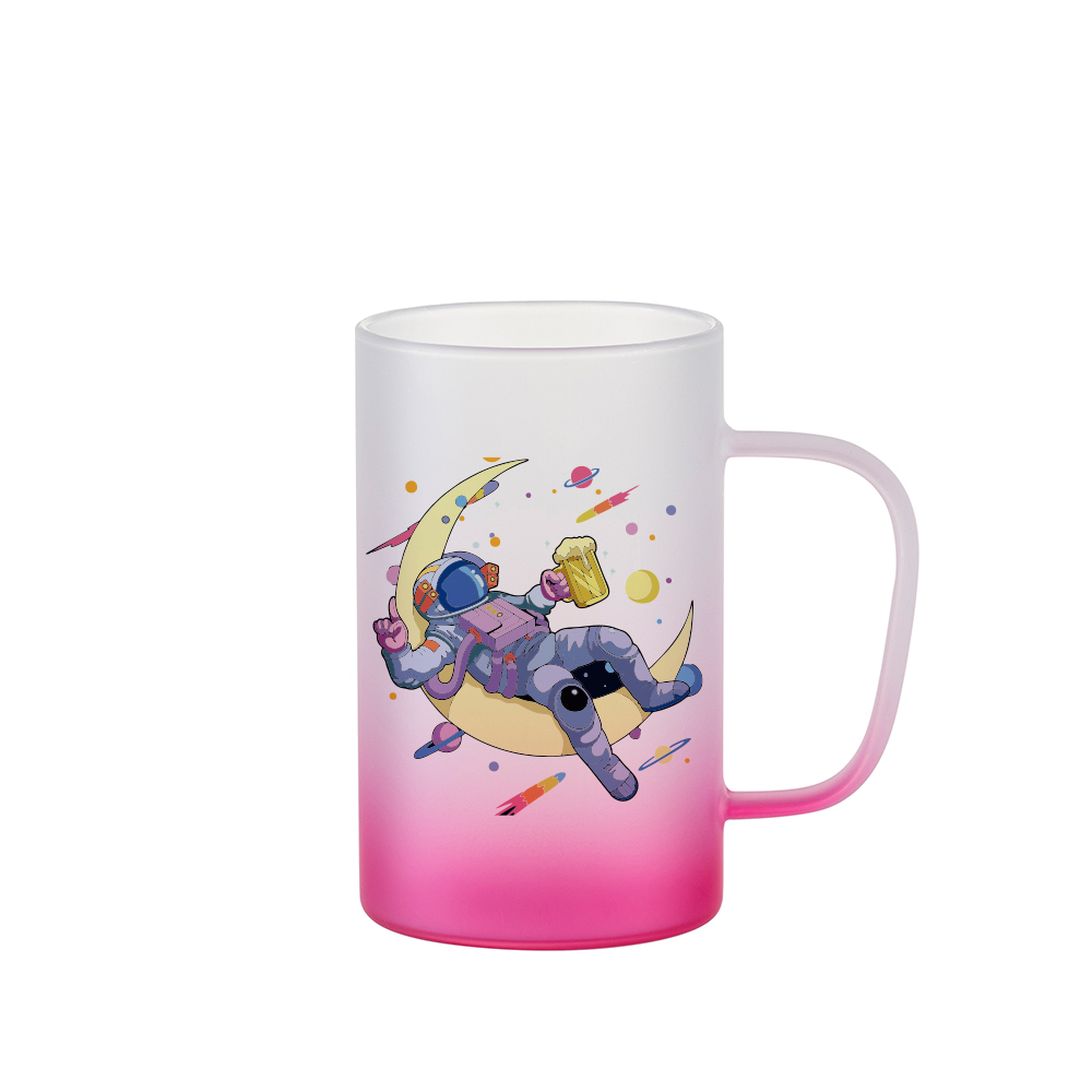 10oz. Frosted Glass Sublimation Mug with Pink Handle