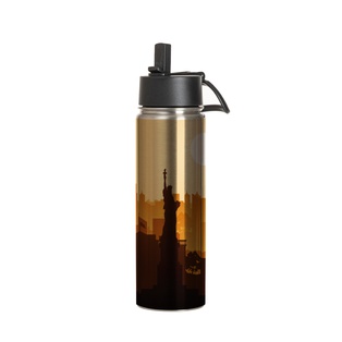 30oz/900ml Stainless Steel Water Bottle with Wide Mouth Handle Cap & Straw (Silver)