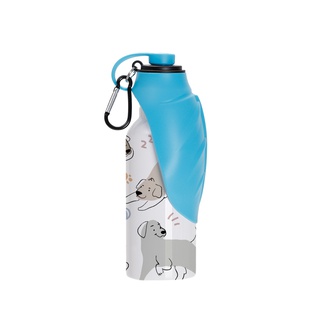20oz/600ml White Stainless Steel Pet Travel Bottle with Light Blue Silicon Dispenser & Carabiner