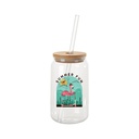 13oz/400ml Clear Glass Mugs with Bamboo lid &amp; Glass Straw