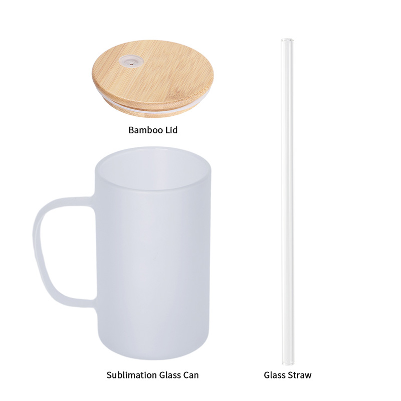 18oz/540ml Glass Mug Frosted White with Bamboo Lid and Glass Straw