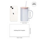 18oz/540ml Glass Mug Frosted White with Bamboo Lid and Glass Straw