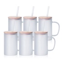 18oz/540ml Glass Mug Frosted White with Bamboo Lid and Glass Straw