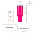 40oz/1200ml Stainless Steel Neon Travel Tumbler with Plastic Handle, Plastic Straw &amp; Leak-Proof Slide Lid (Glossy Rose Red)
