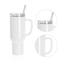 40oz/1200ml White Stainless Steel  Tumbler with White Plastic Handle, Plastic Straw &amp; Leak-Proof Slide Lid