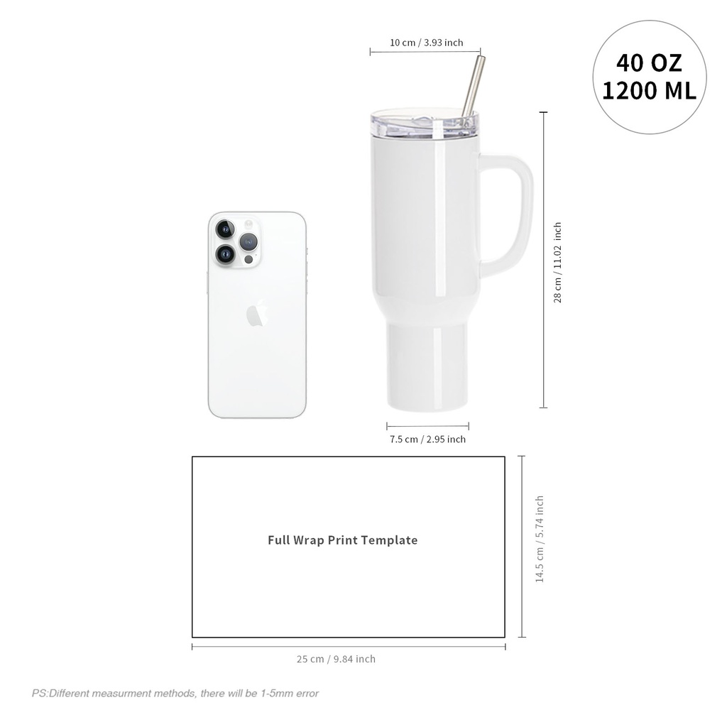 40oz/1200ml White Stainless Steel  Tumbler with White Plastic Handle, Plastic Straw &amp; Leak-Proof Slide Lid